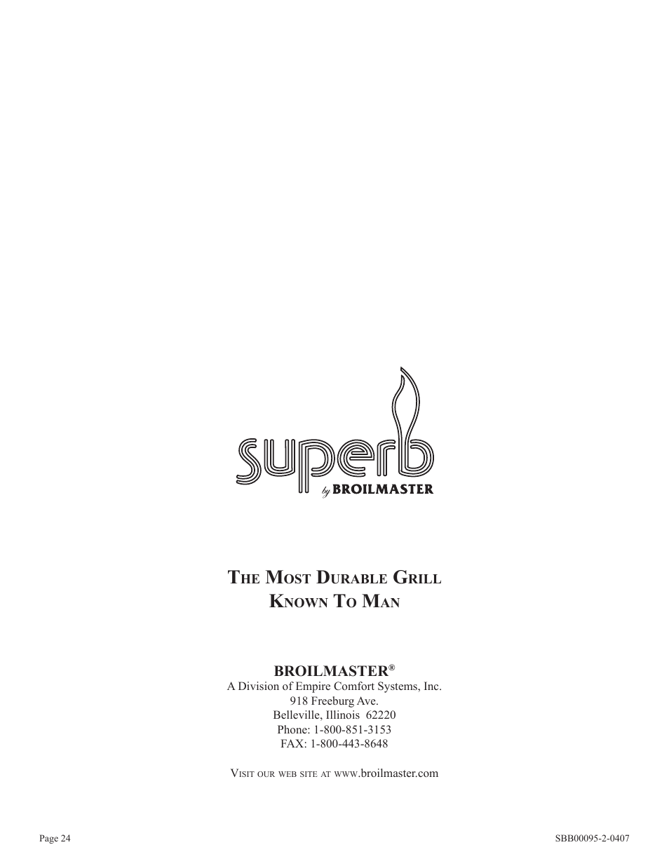 Broilmaster SBG2801-1 User Manual | Page 24 / 24