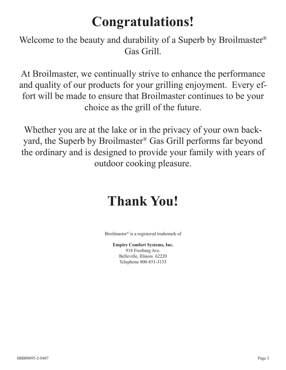 Broilmaster SBG2801-1 User Manual | Page 3 / 24