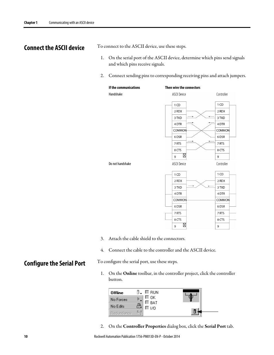 Connect the ascii device, Configure the serial port, Connect the ascii device configure the serial port | Rockwell Automation Logix5000 Controllers ASCII Strings Programming Manual User Manual | Page 10 / 32