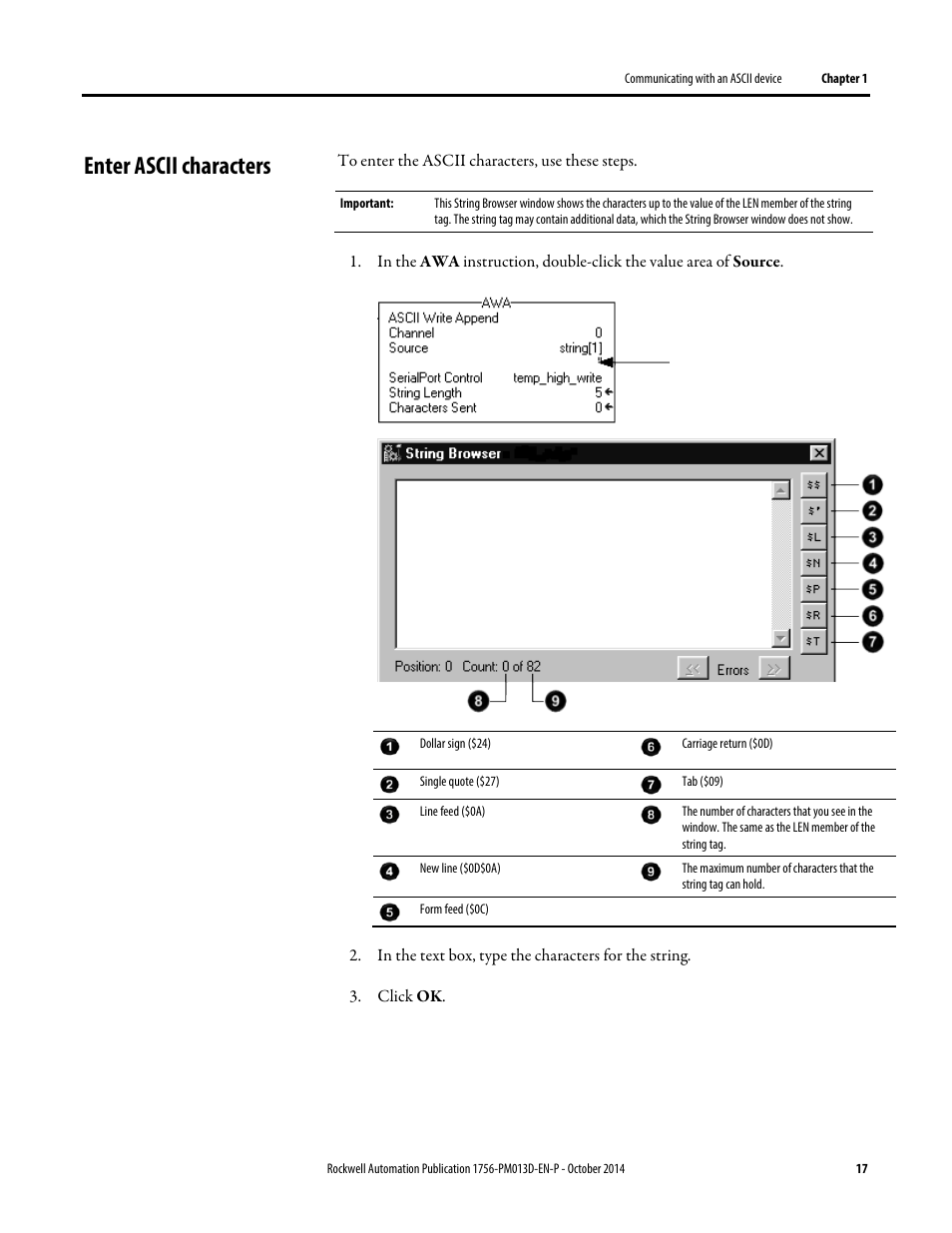 Enter ascii characters | Rockwell Automation Logix5000 Controllers ASCII Strings Programming Manual User Manual | Page 17 / 32