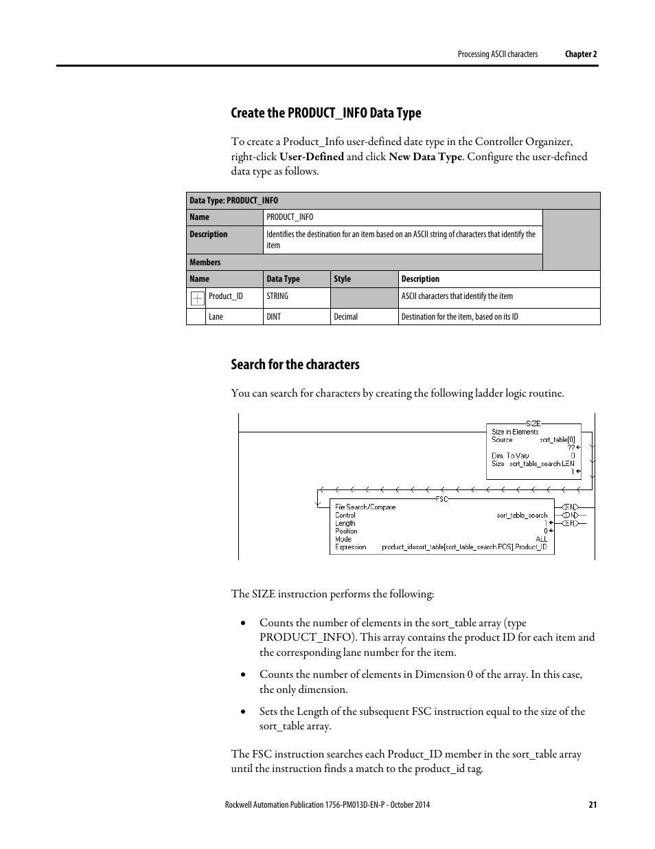 Create the product_info data type, Search for the characters | Rockwell Automation Logix5000 Controllers ASCII Strings Programming Manual User Manual | Page 21 / 32