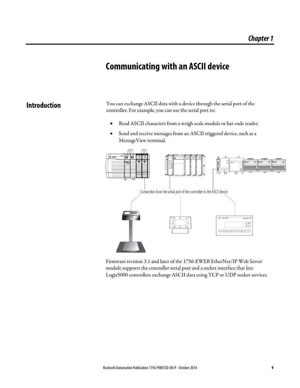 1 - communicating with an ascii device, Introduction, Chapter 1 | Communicating with an ascii, Device, Communicating with an ascii device | Rockwell Automation Logix5000 Controllers ASCII Strings Programming Manual User Manual | Page 9 / 32