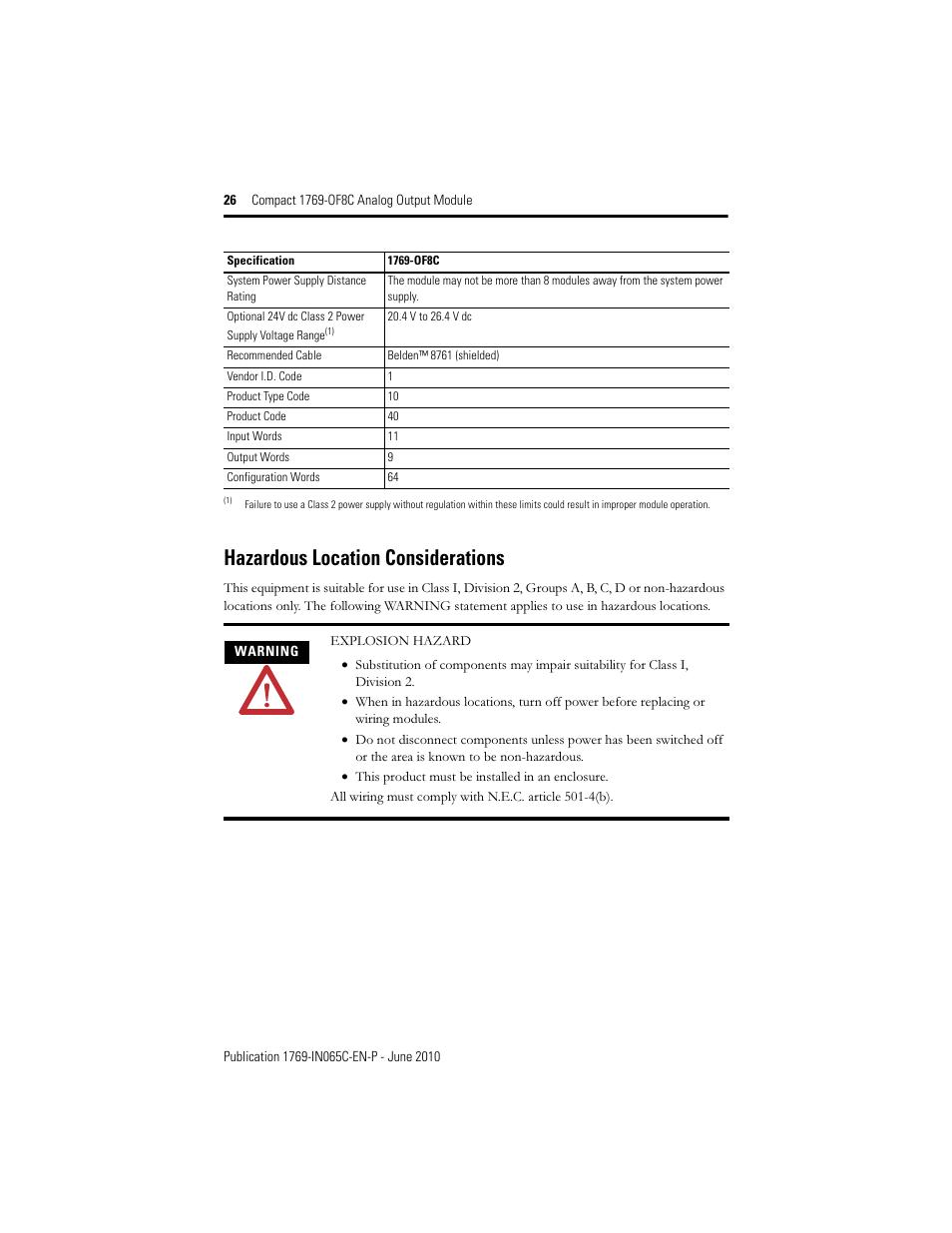 Hazardous location considerations | Rockwell Automation 1769-OF8C Compact Analog Output Module User Manual | Page 26 / 32