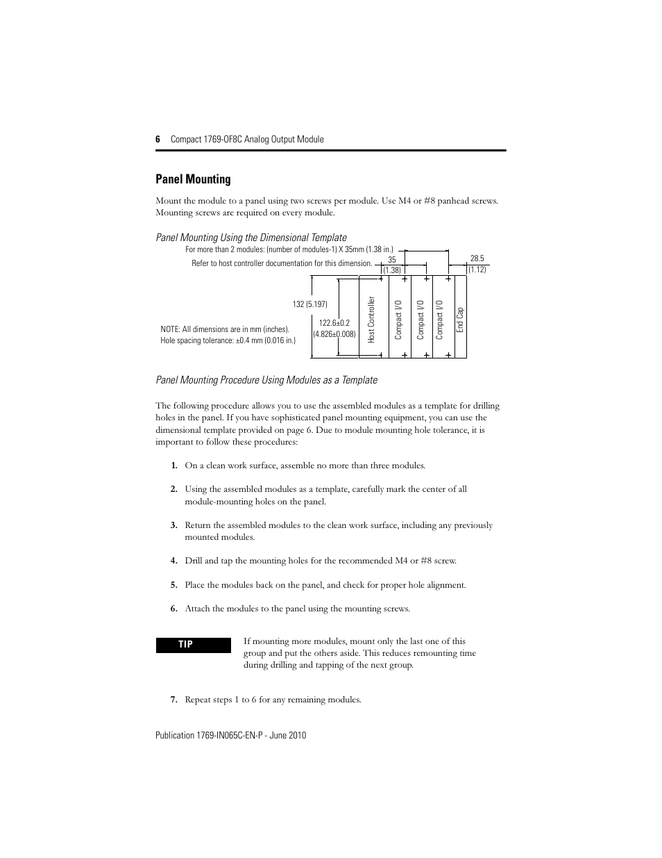 Panel mounting | Rockwell Automation 1769-OF8C Compact Analog Output Module User Manual | Page 6 / 32