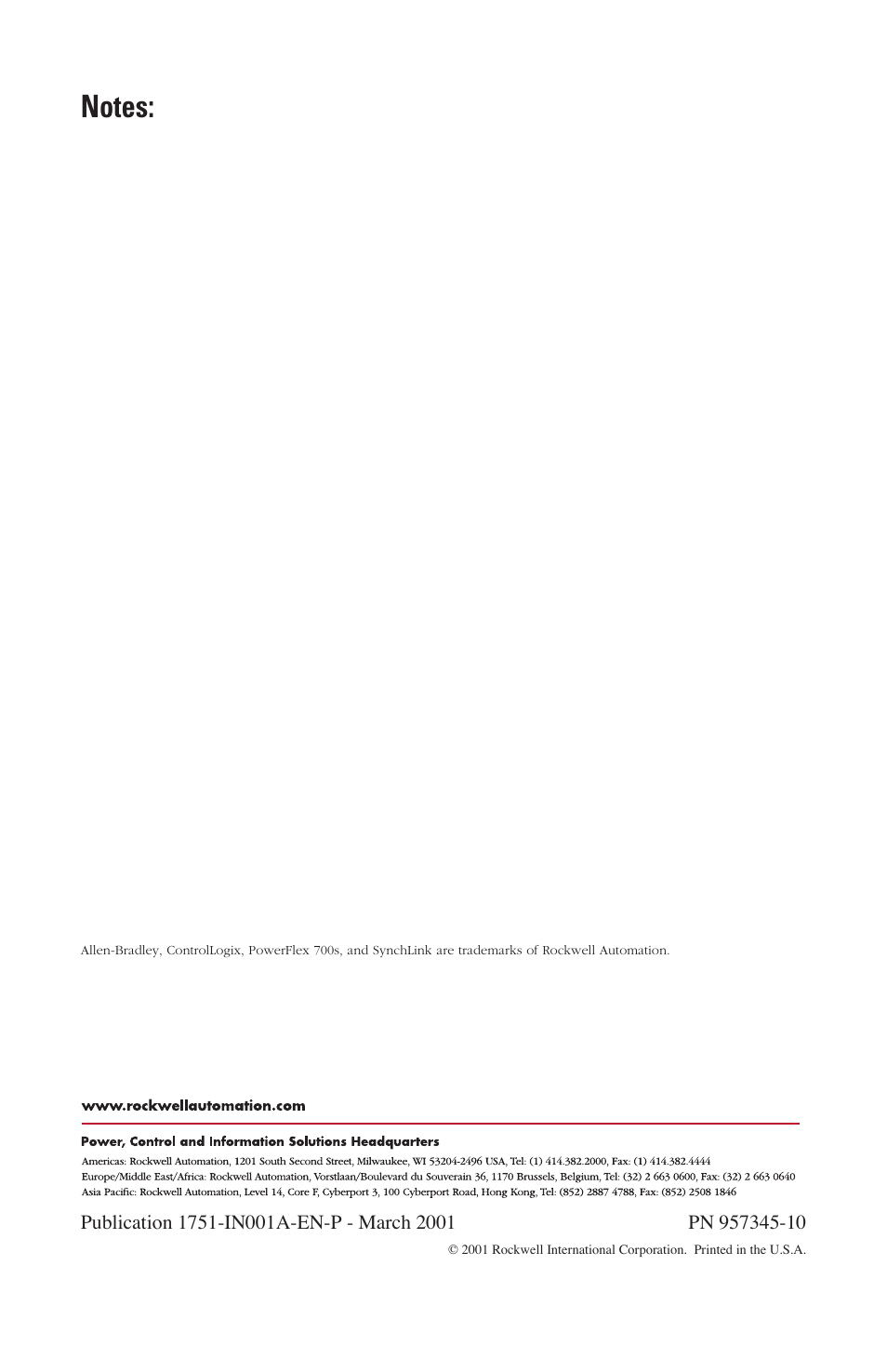 Rockwell Automation 1751 SynchLink Base Block Installation Instructions User Manual | Page 16 / 16