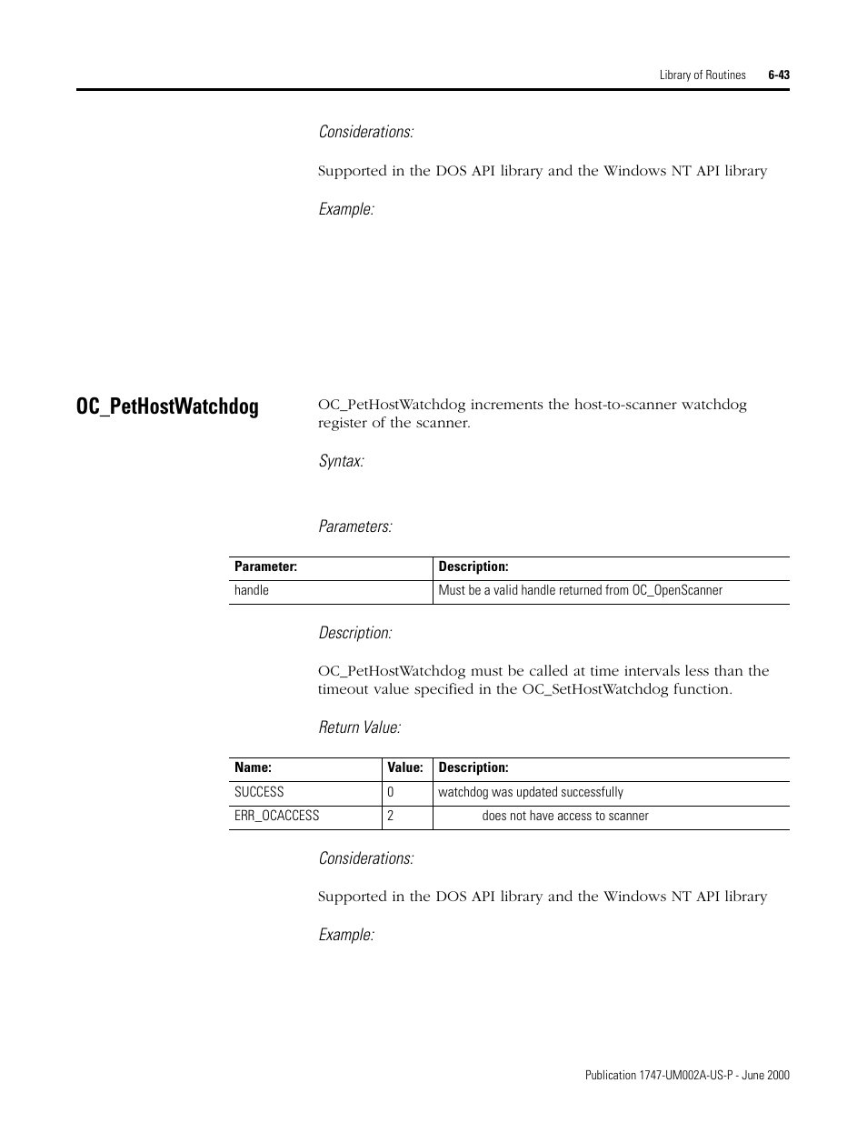 Oc_pethostwatchdog, Oc_pethostwatchdog -43 | Rockwell Automation 1747-PCIS API Software -  Open Controller User Manual | Page 103 / 174