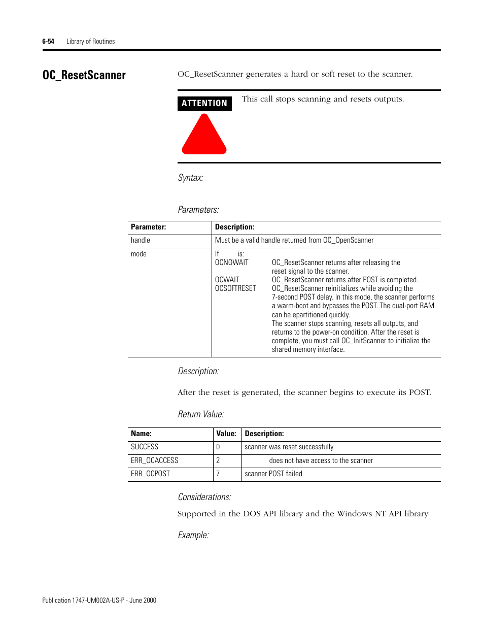 Oc_resetscanner, Oc_resetscanner -54 | Rockwell Automation 1747-PCIS API Software -  Open Controller User Manual | Page 114 / 174
