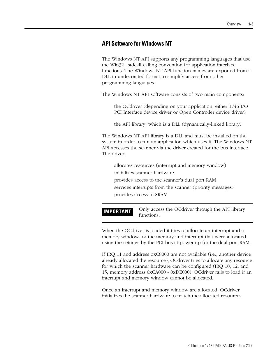 Api software for windows nt -3, Api software for windows nt | Rockwell Automation 1747-PCIS API Software -  Open Controller User Manual | Page 15 / 174