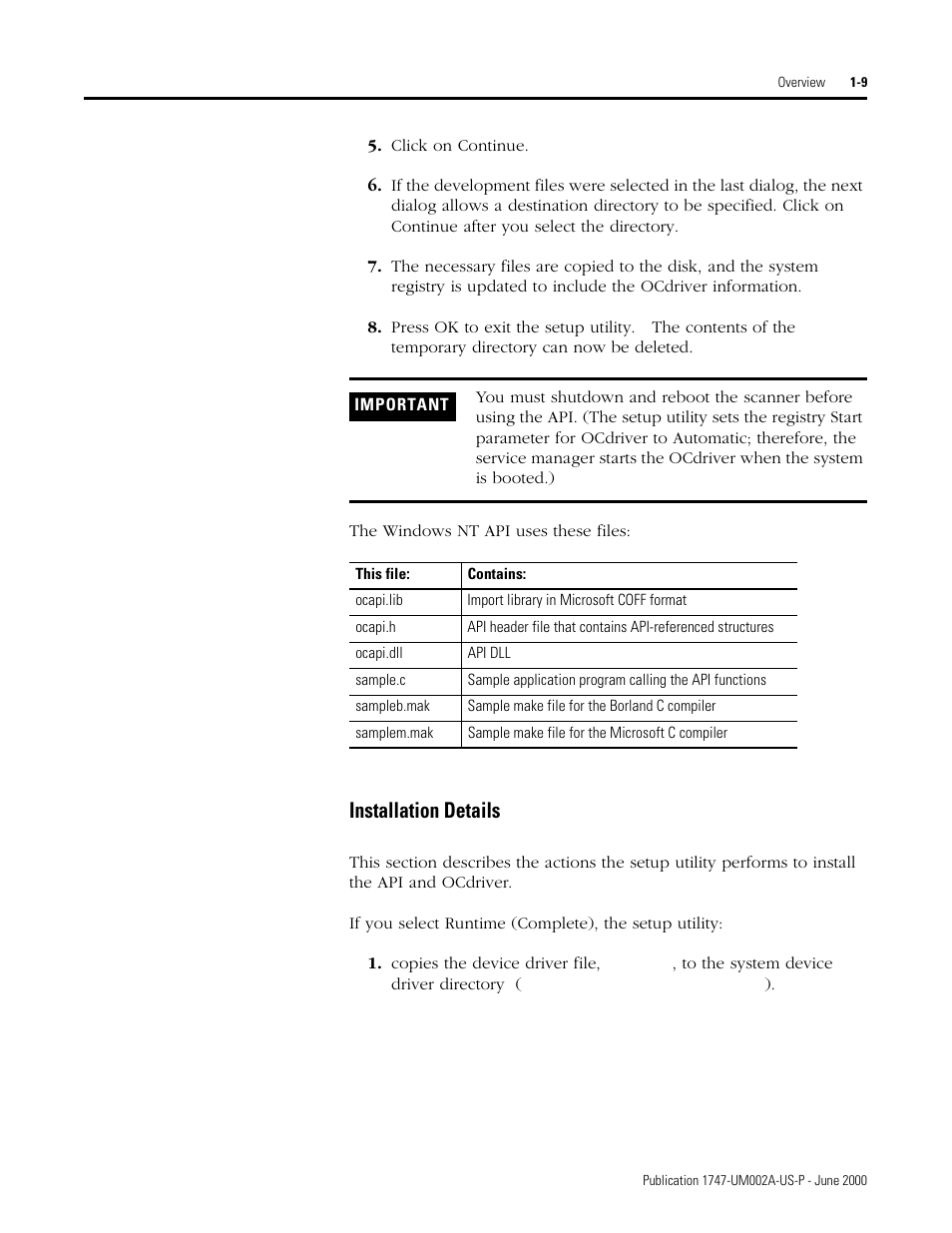 Installation details -9, Installation details | Rockwell Automation 1747-PCIS API Software -  Open Controller User Manual | Page 21 / 174