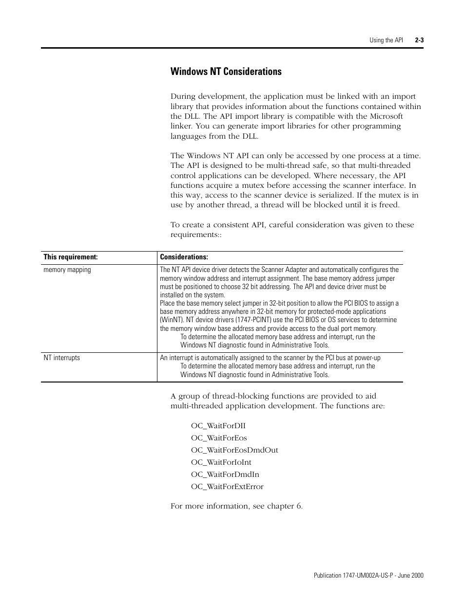 Windows nt considerations -3, Windows nt considerations | Rockwell Automation 1747-PCIS API Software -  Open Controller User Manual | Page 25 / 174