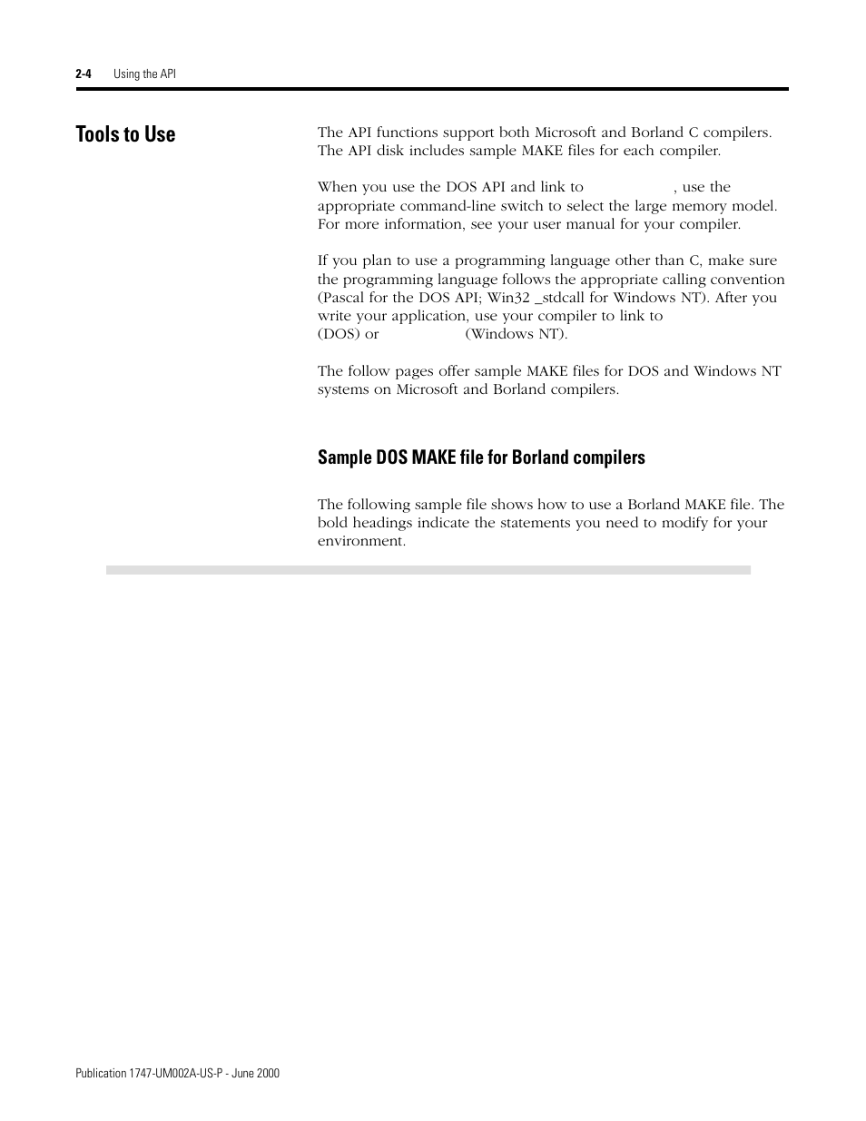 Tools to use, Tools to use -4, Sample dos make file for borland compilers -4 | Sample dos make file for borland compilers | Rockwell Automation 1747-PCIS API Software -  Open Controller User Manual | Page 26 / 174