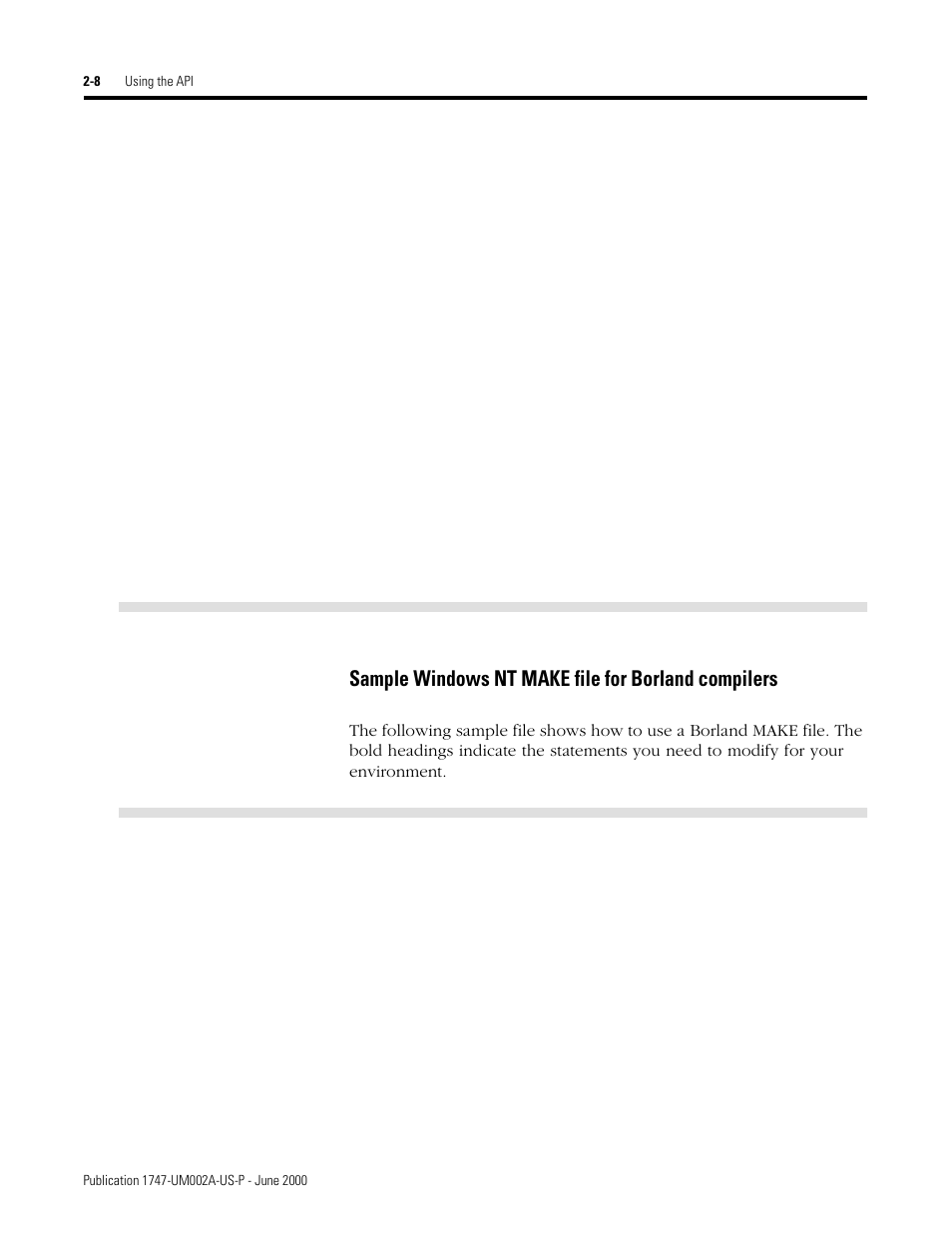 Sample windows nt make file for borland compilers | Rockwell Automation 1747-PCIS API Software -  Open Controller User Manual | Page 30 / 174