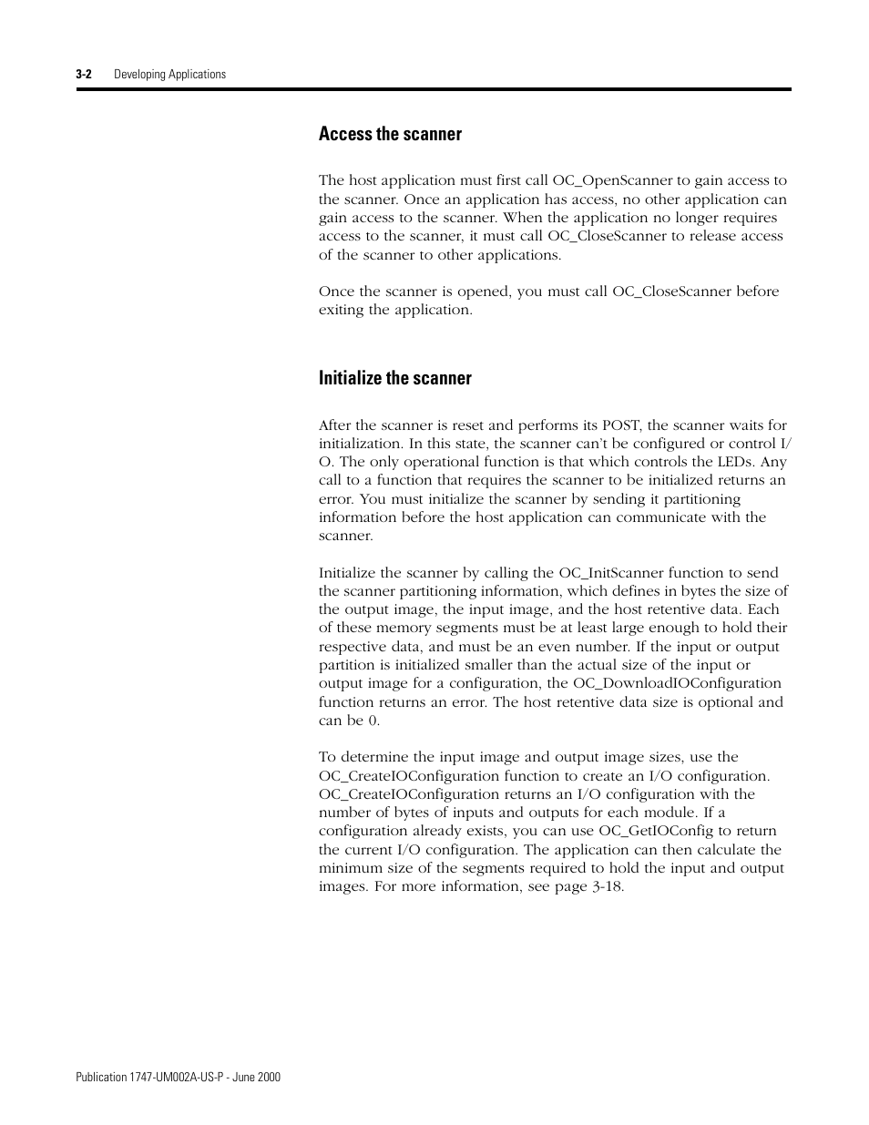 Access the scanner -2 initialize the scanner -2, Access the scanner, Initialize the scanner | Rockwell Automation 1747-PCIS API Software -  Open Controller User Manual | Page 34 / 174