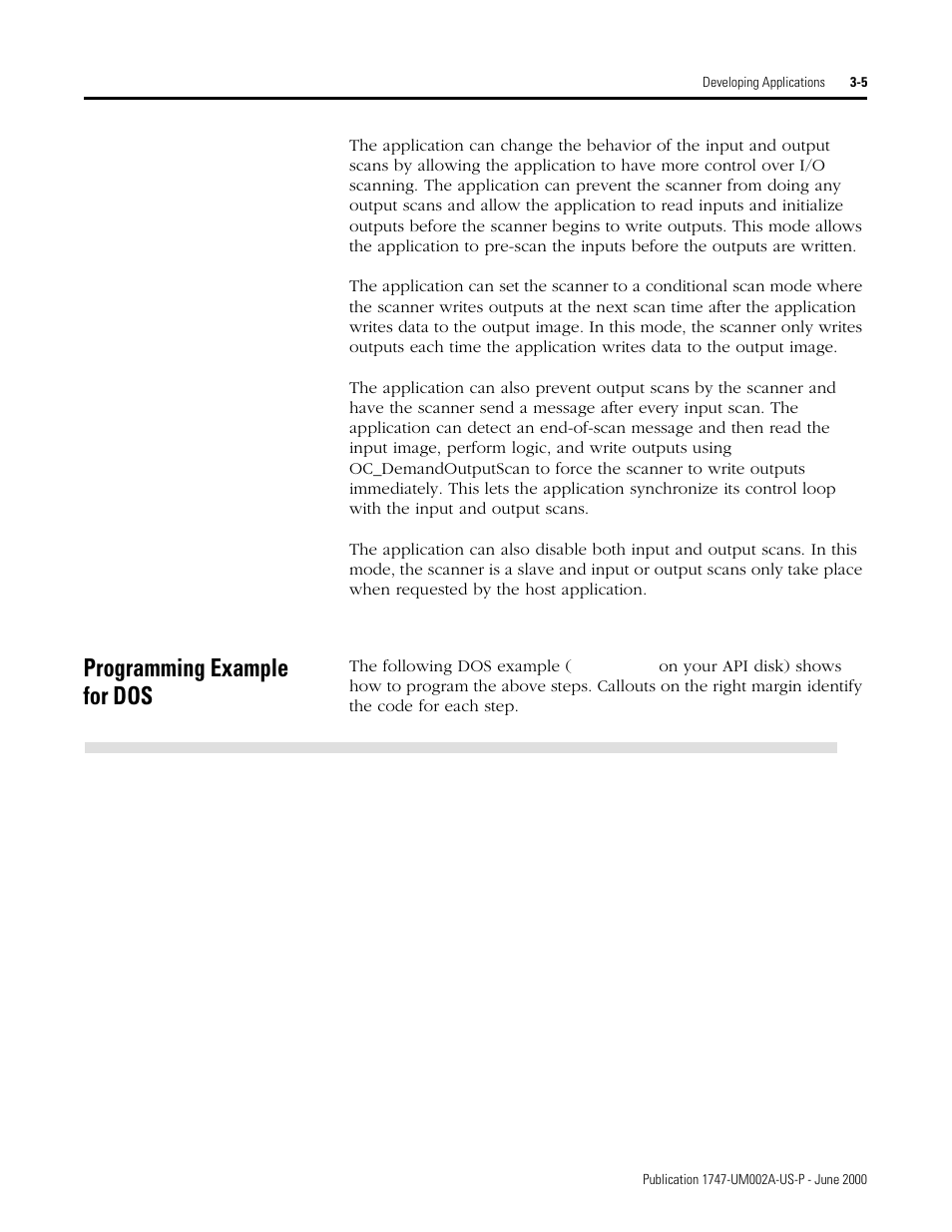 Programming example for dos, Programming example for dos -5 | Rockwell Automation 1747-PCIS API Software -  Open Controller User Manual | Page 37 / 174