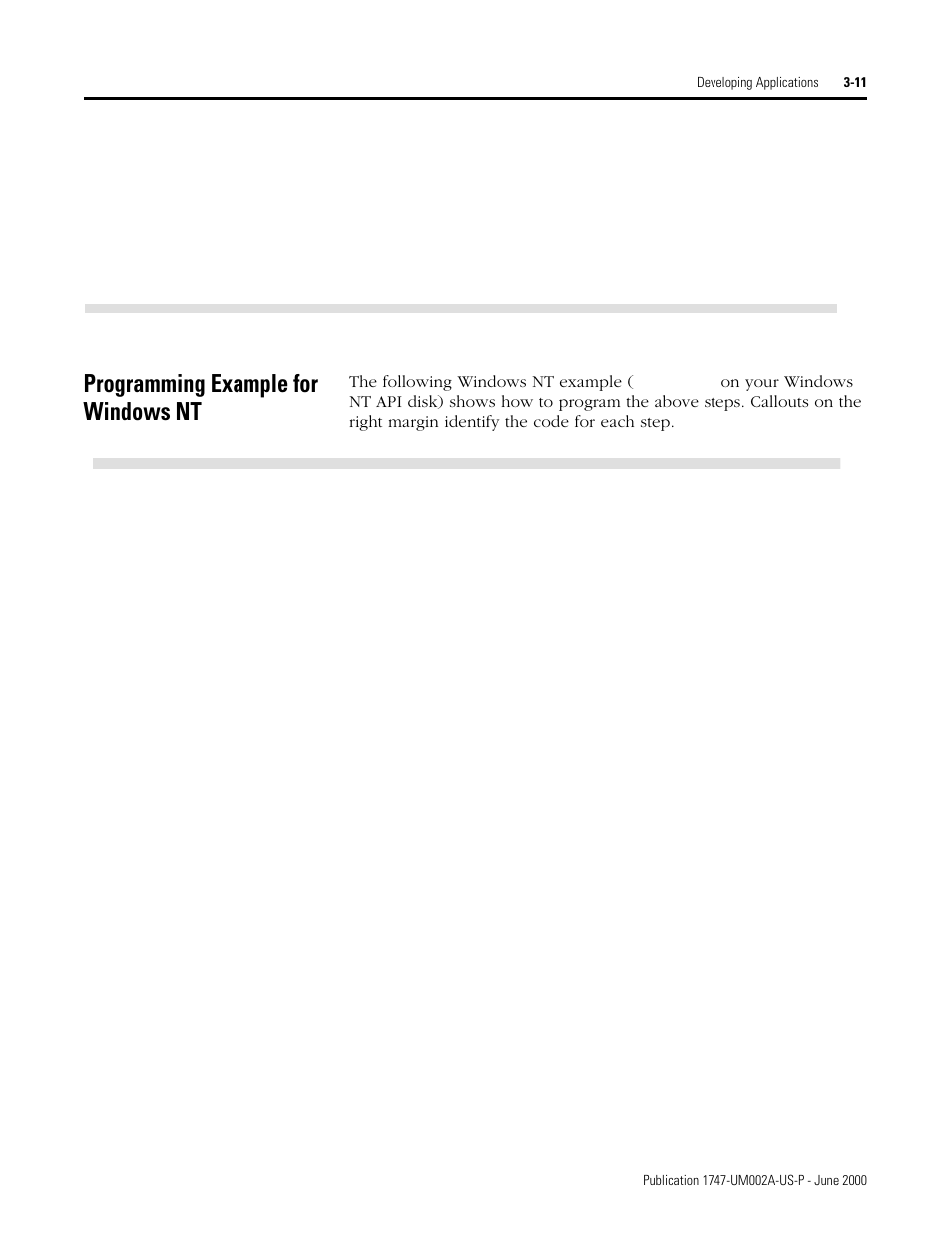 Programming example for windows nt, Programming example for windows nt -11 | Rockwell Automation 1747-PCIS API Software -  Open Controller User Manual | Page 43 / 174