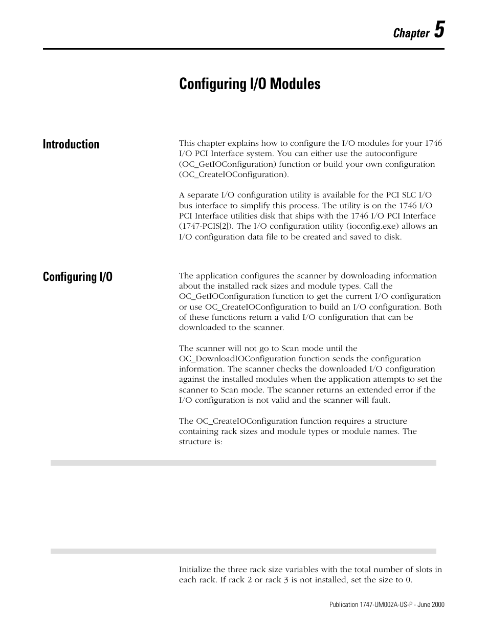 5 - configuring i/o modules, Introduction, Configuring i/o | Chapter 5, Configuring i/o modules, Introduction -1 configuring i/o -1, Chapter | Rockwell Automation 1747-PCIS API Software -  Open Controller User Manual | Page 55 / 174