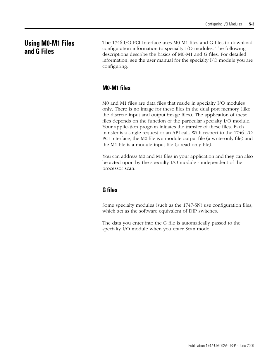 Using m0-m1 files and g files, Using m0-m1 files and g files -3, M0-m1 files -3 g files -3 | Rockwell Automation 1747-PCIS API Software -  Open Controller User Manual | Page 57 / 174