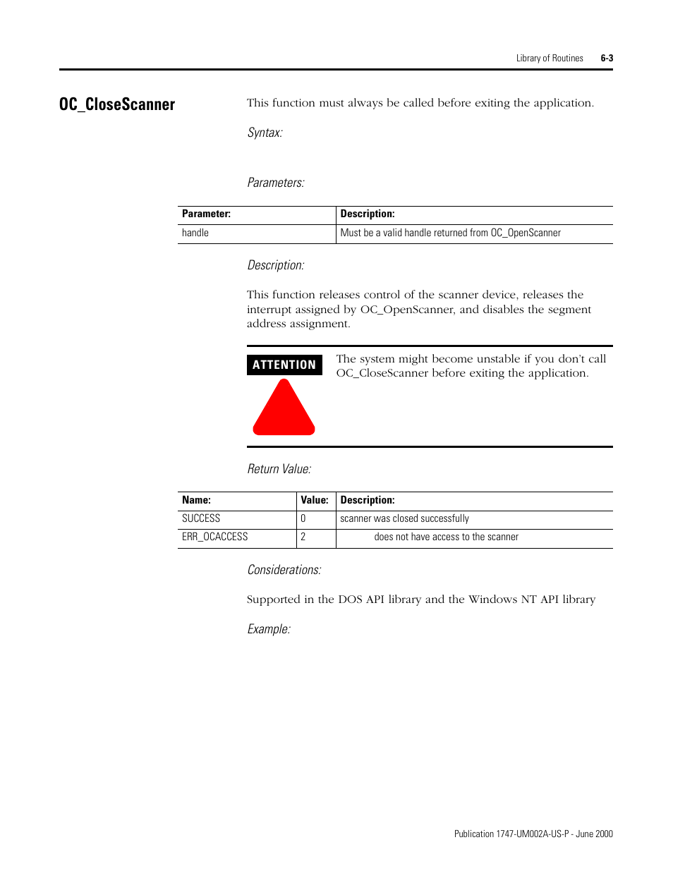 Oc_closescanner, Oc_closescanner -3 | Rockwell Automation 1747-PCIS API Software -  Open Controller User Manual | Page 63 / 174