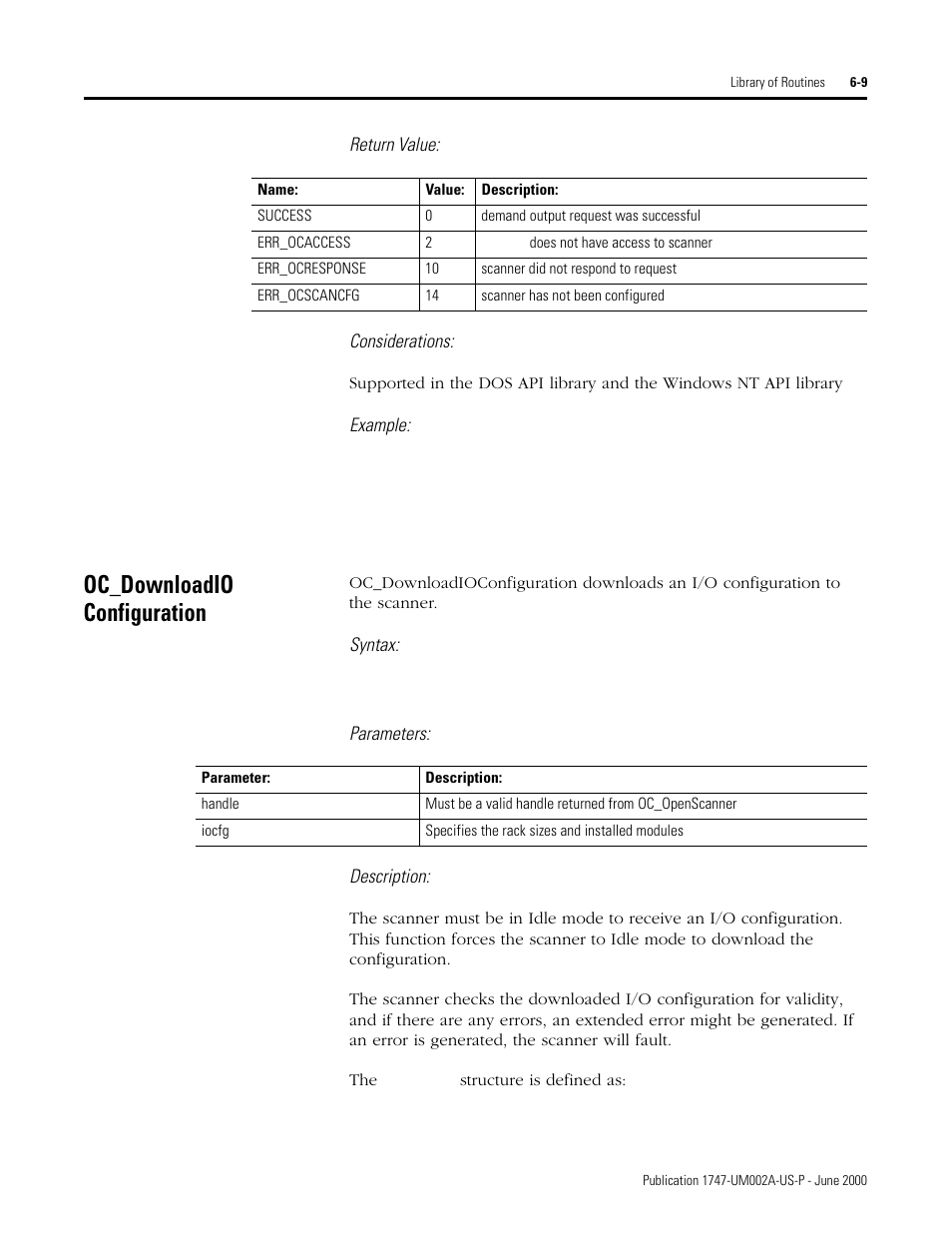 Oc_downloadio configuration, Oc_downloadioconfiguration -9 | Rockwell Automation 1747-PCIS API Software -  Open Controller User Manual | Page 69 / 174