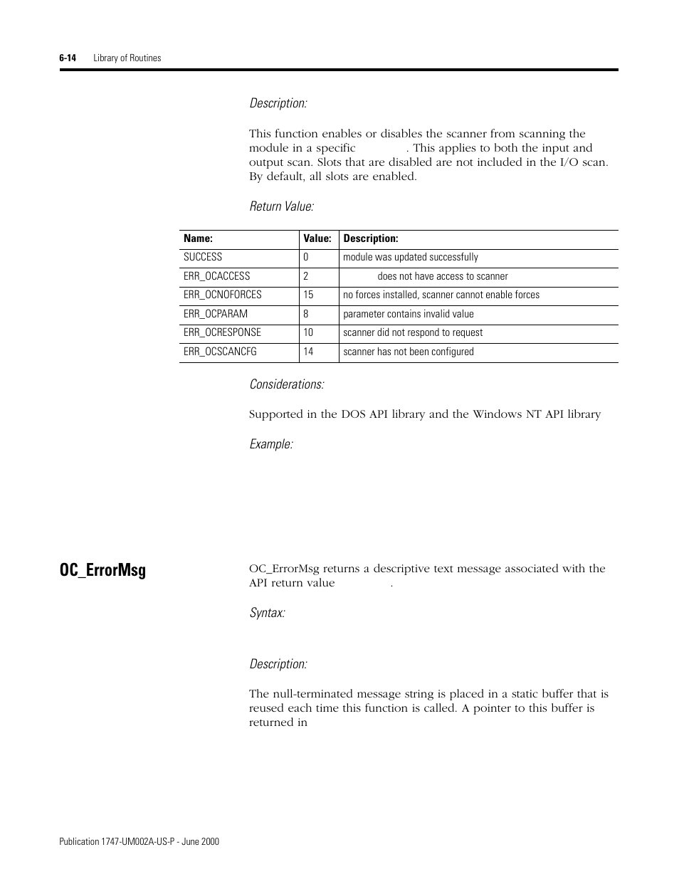 Oc_errormsg, Oc_errormsg -14 | Rockwell Automation 1747-PCIS API Software -  Open Controller User Manual | Page 74 / 174