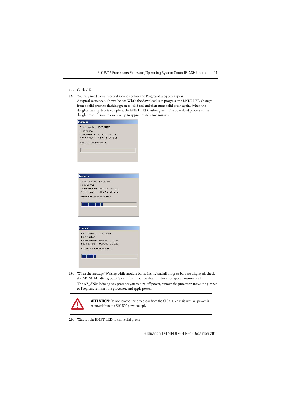 Rockwell Automation 1747-DU501 SLC 5/05 Processors Firmware/Operating System ControlFLASH Upgrade Installation User Manual | Page 11 / 20