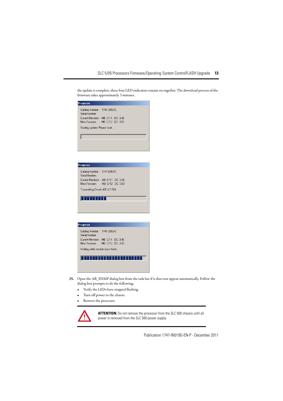 Rockwell Automation 1747-DU501 SLC 5/05 Processors Firmware/Operating System ControlFLASH Upgrade Installation User Manual | Page 13 / 20