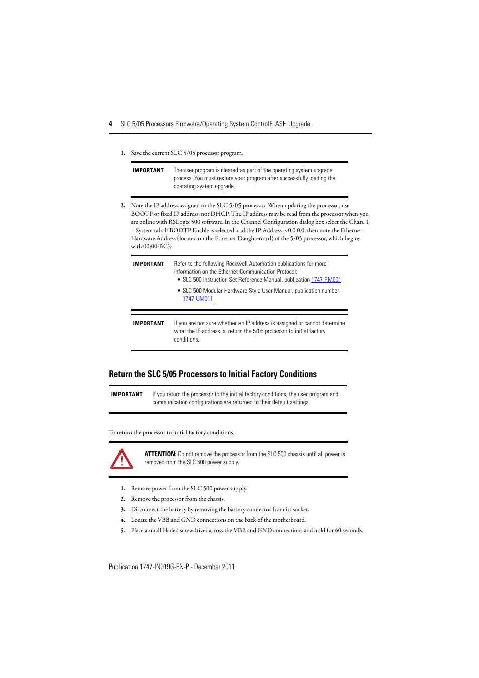 Rockwell Automation 1747-DU501 SLC 5/05 Processors Firmware/Operating System ControlFLASH Upgrade Installation User Manual | Page 4 / 20