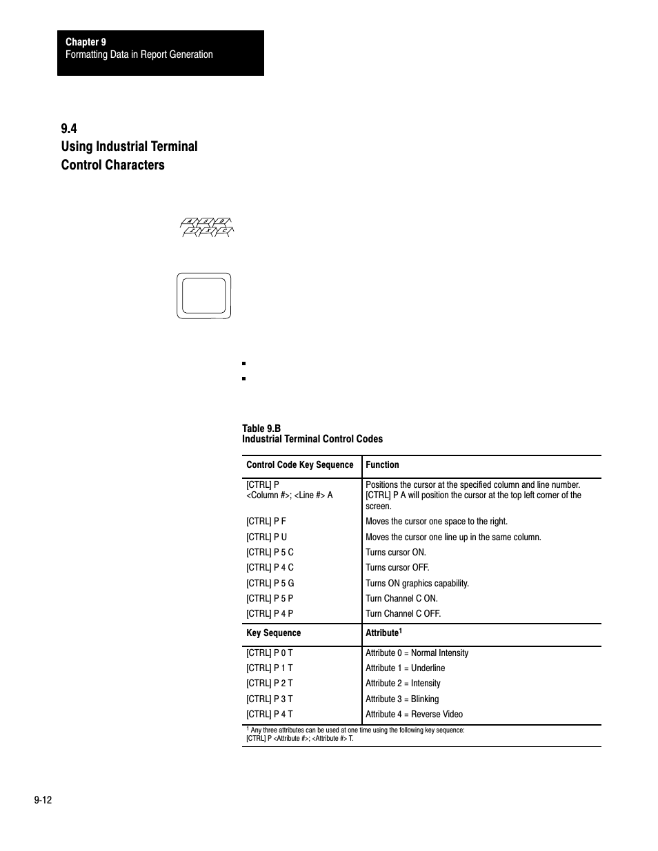 9ć12, 4 using industrial terminal control characters | Rockwell Automation 1775-S4B,D17756.5.3 User Manual SCANNER/MSG HND User Manual | Page 100 / 167