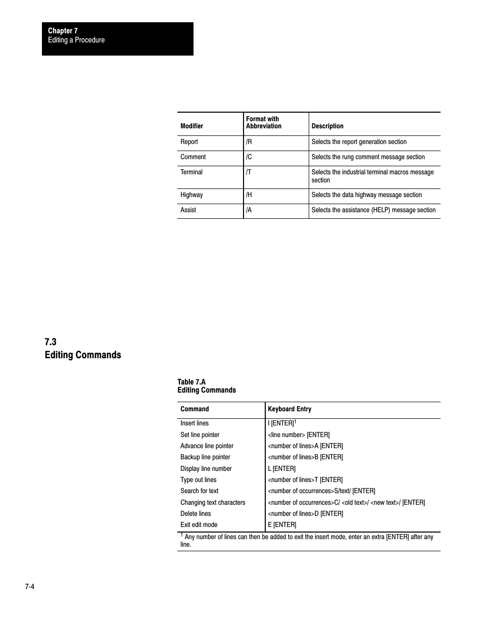 3 editing commands | Rockwell Automation 1775-S4B,D17756.5.3 User Manual SCANNER/MSG HND User Manual | Page 56 / 167