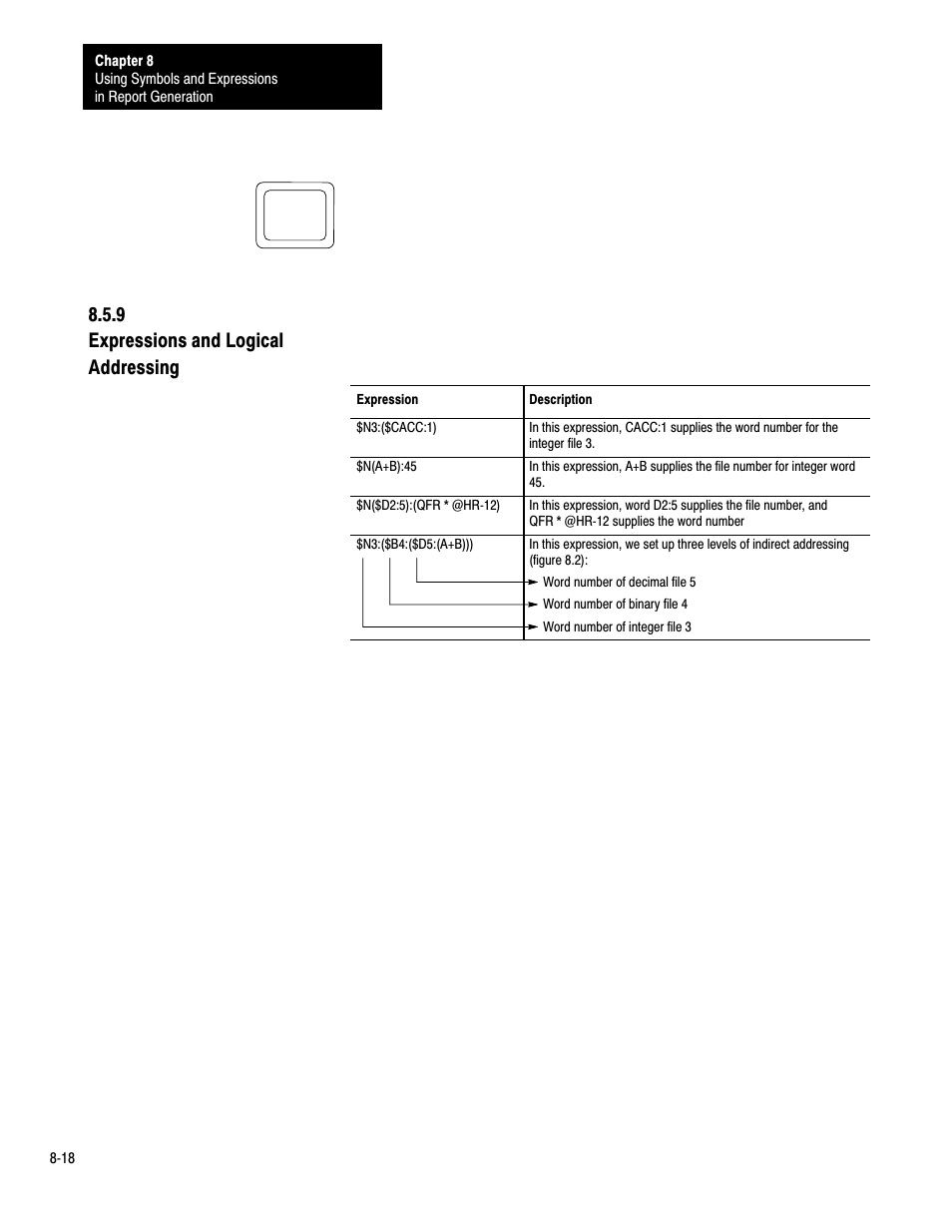 8ć18, 9 expressions and logical addressing | Rockwell Automation 1775-S4B,D17756.5.3 User Manual SCANNER/MSG HND User Manual | Page 86 / 167