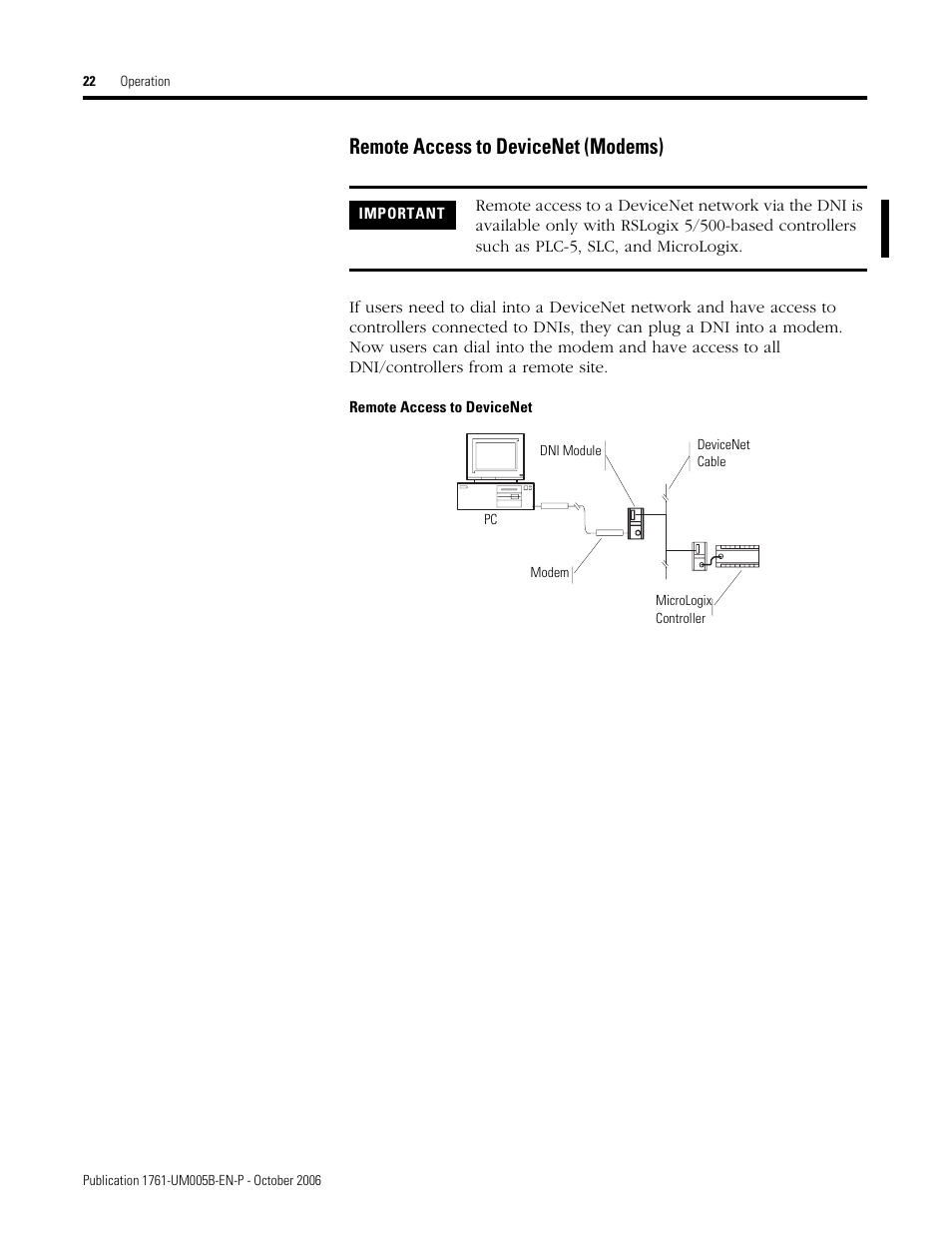 Remote access to devicenet (modems) | Rockwell Automation 1761-NET-DNI DeviceNet Interface (DNI) User Manual | Page 22 / 100