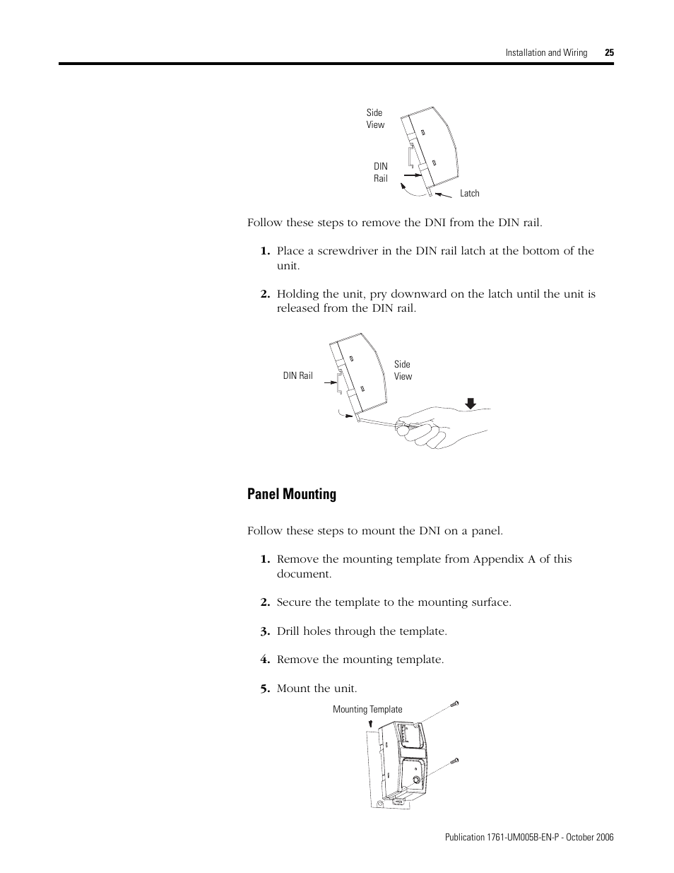 Panel mounting | Rockwell Automation 1761-NET-DNI DeviceNet Interface (DNI) User Manual | Page 25 / 100