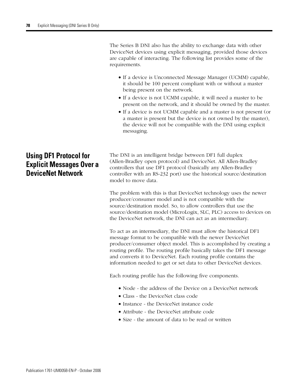 Rockwell Automation 1761-NET-DNI DeviceNet Interface (DNI) User Manual | Page 78 / 100