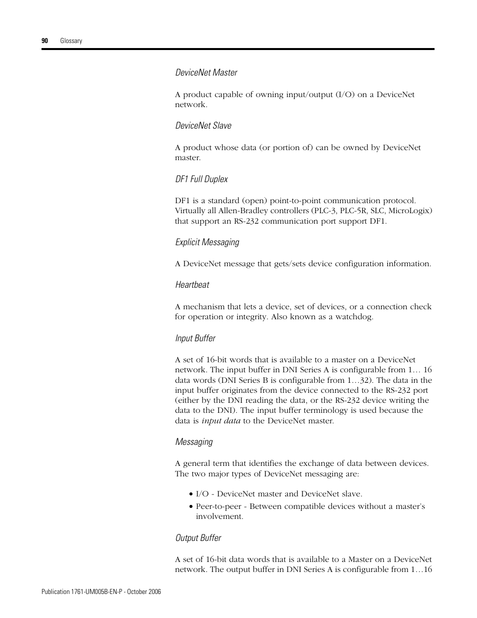 Rockwell Automation 1761-NET-DNI DeviceNet Interface (DNI) User Manual | Page 90 / 100