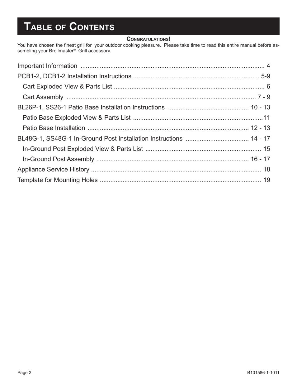 Able, Ontents | Broilmaster BL48G-1 User Manual | Page 2 / 20