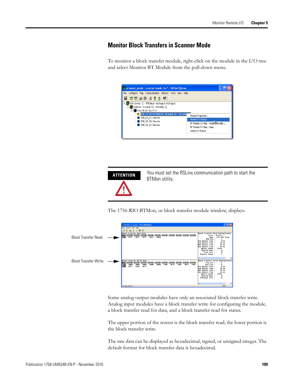 Monitor block transfers in scanner mode | Rockwell Automation 1756-RIO ControlLogix Remote I/O Communication Interface Module User Manual User Manual | Page 109 / 176