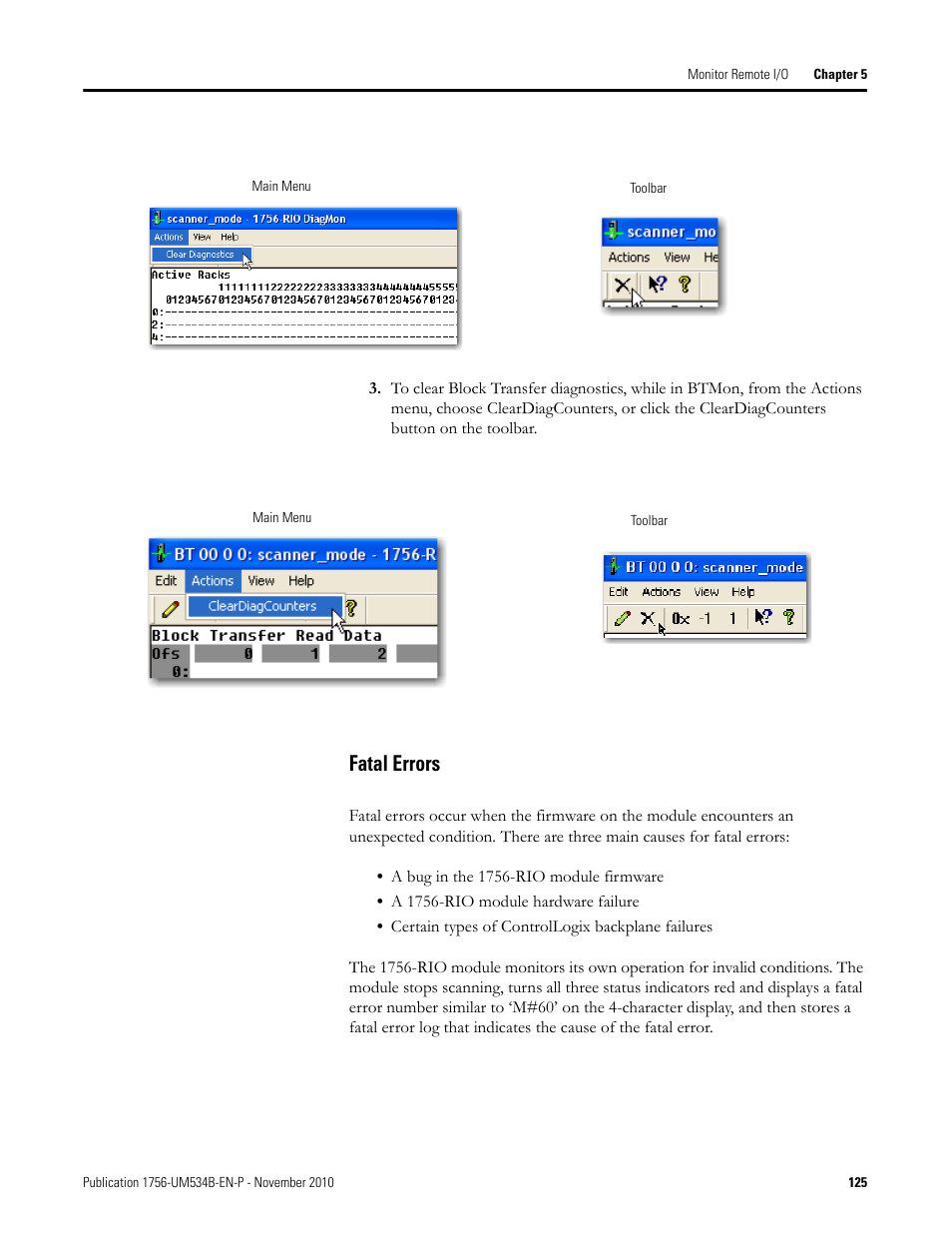 Fatal errors | Rockwell Automation 1756-RIO ControlLogix Remote I/O Communication Interface Module User Manual User Manual | Page 125 / 176