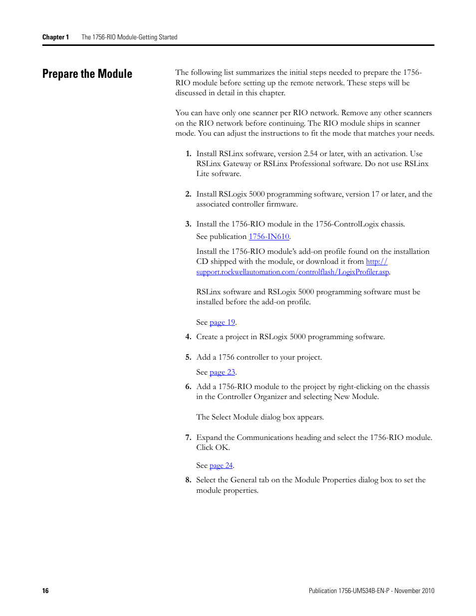 Prepare the module | Rockwell Automation 1756-RIO ControlLogix Remote I/O Communication Interface Module User Manual User Manual | Page 16 / 176