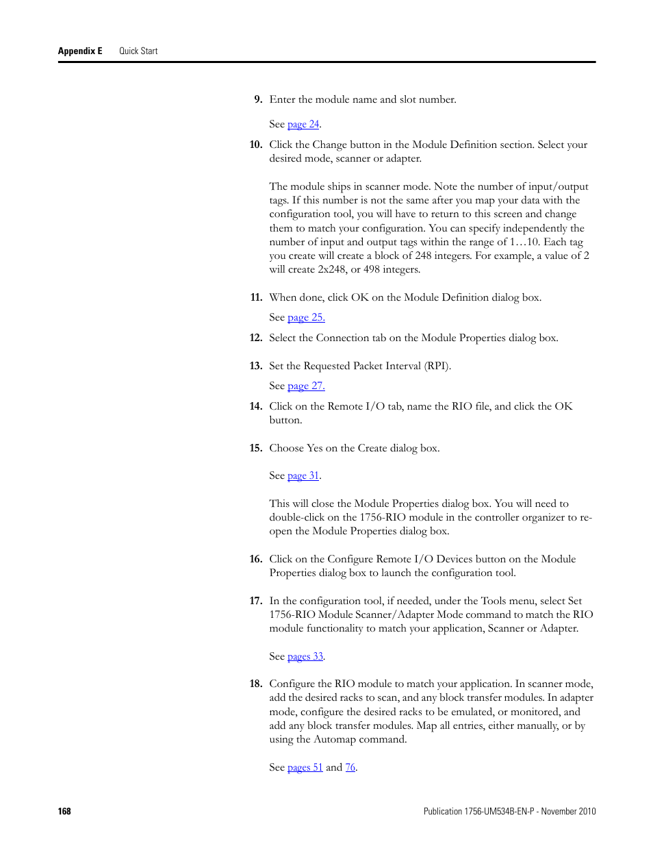 Rockwell Automation 1756-RIO ControlLogix Remote I/O Communication Interface Module User Manual User Manual | Page 168 / 176