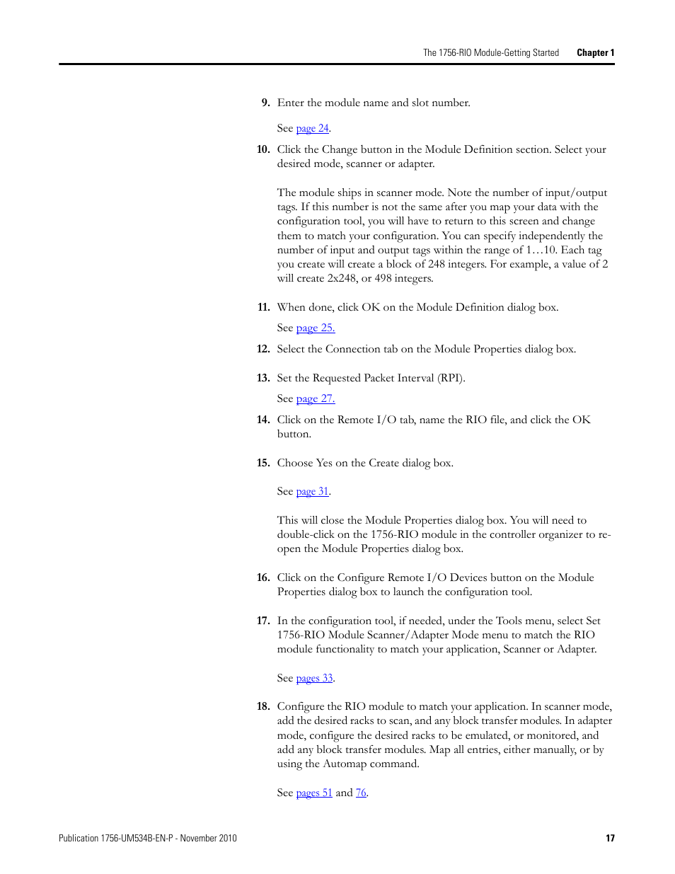 Rockwell Automation 1756-RIO ControlLogix Remote I/O Communication Interface Module User Manual User Manual | Page 17 / 176