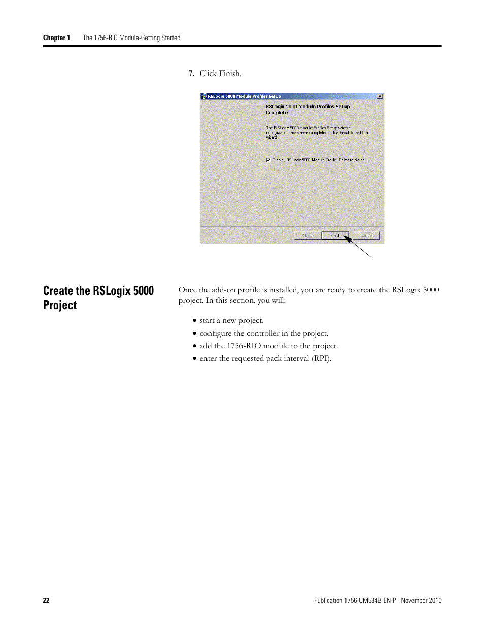 Create the rslogix 5000 project | Rockwell Automation 1756-RIO ControlLogix Remote I/O Communication Interface Module User Manual User Manual | Page 22 / 176