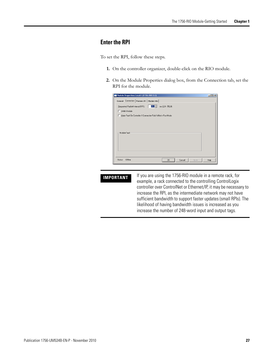 Enter the rpi | Rockwell Automation 1756-RIO ControlLogix Remote I/O Communication Interface Module User Manual User Manual | Page 27 / 176