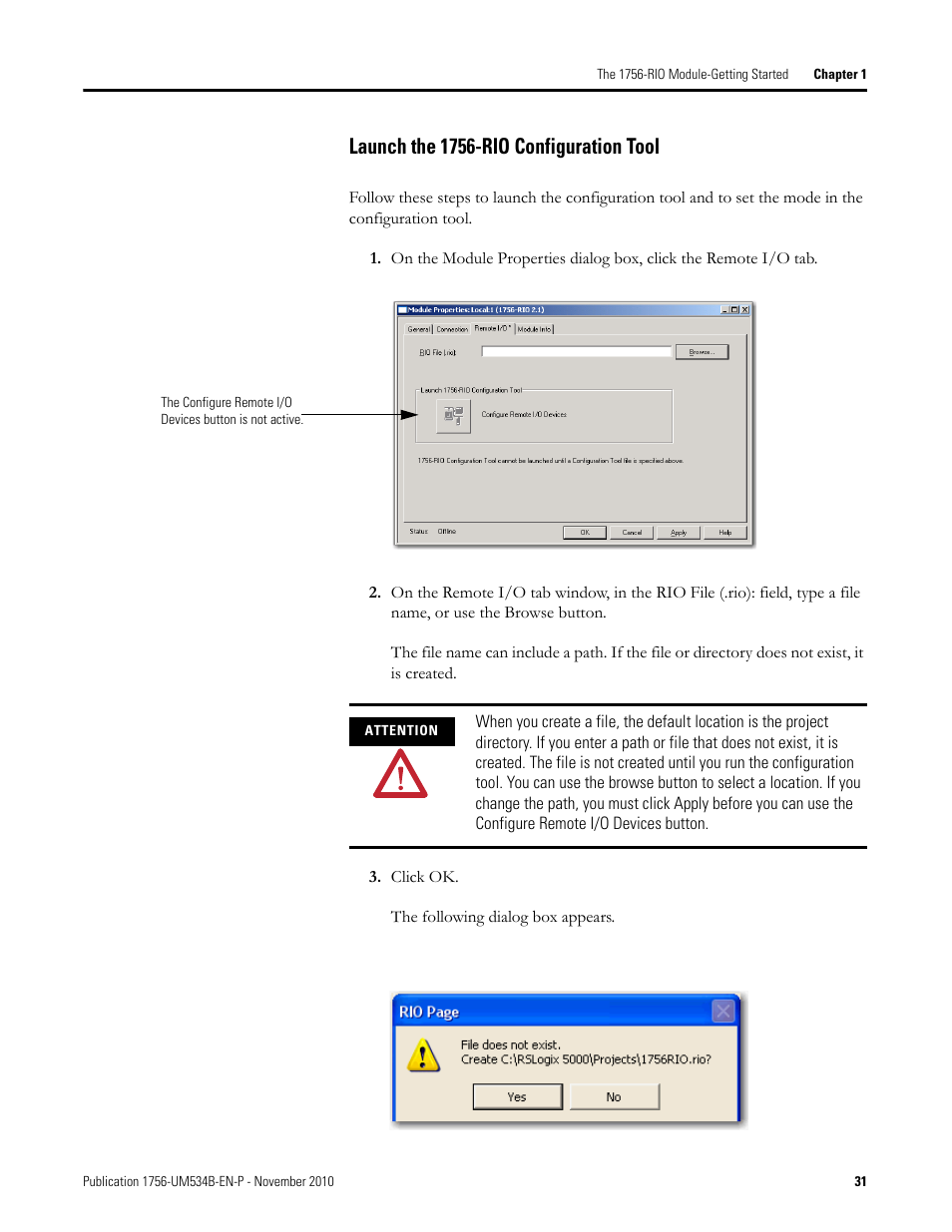 Launch the 1756-rio configuration tool | Rockwell Automation 1756-RIO ControlLogix Remote I/O Communication Interface Module User Manual User Manual | Page 31 / 176