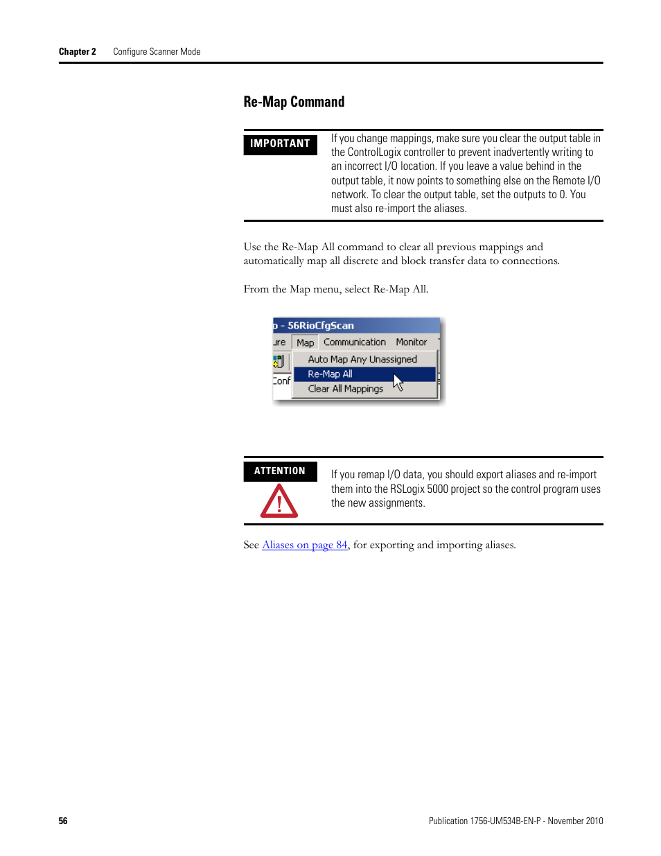 Re-map command | Rockwell Automation 1756-RIO ControlLogix Remote I/O Communication Interface Module User Manual User Manual | Page 56 / 176