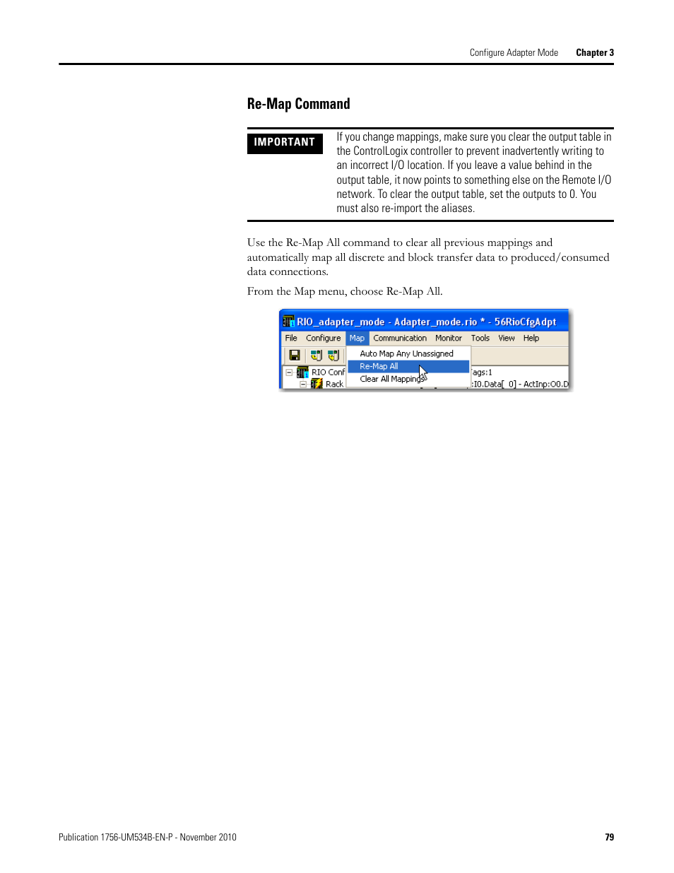 Re-map command | Rockwell Automation 1756-RIO ControlLogix Remote I/O Communication Interface Module User Manual User Manual | Page 79 / 176