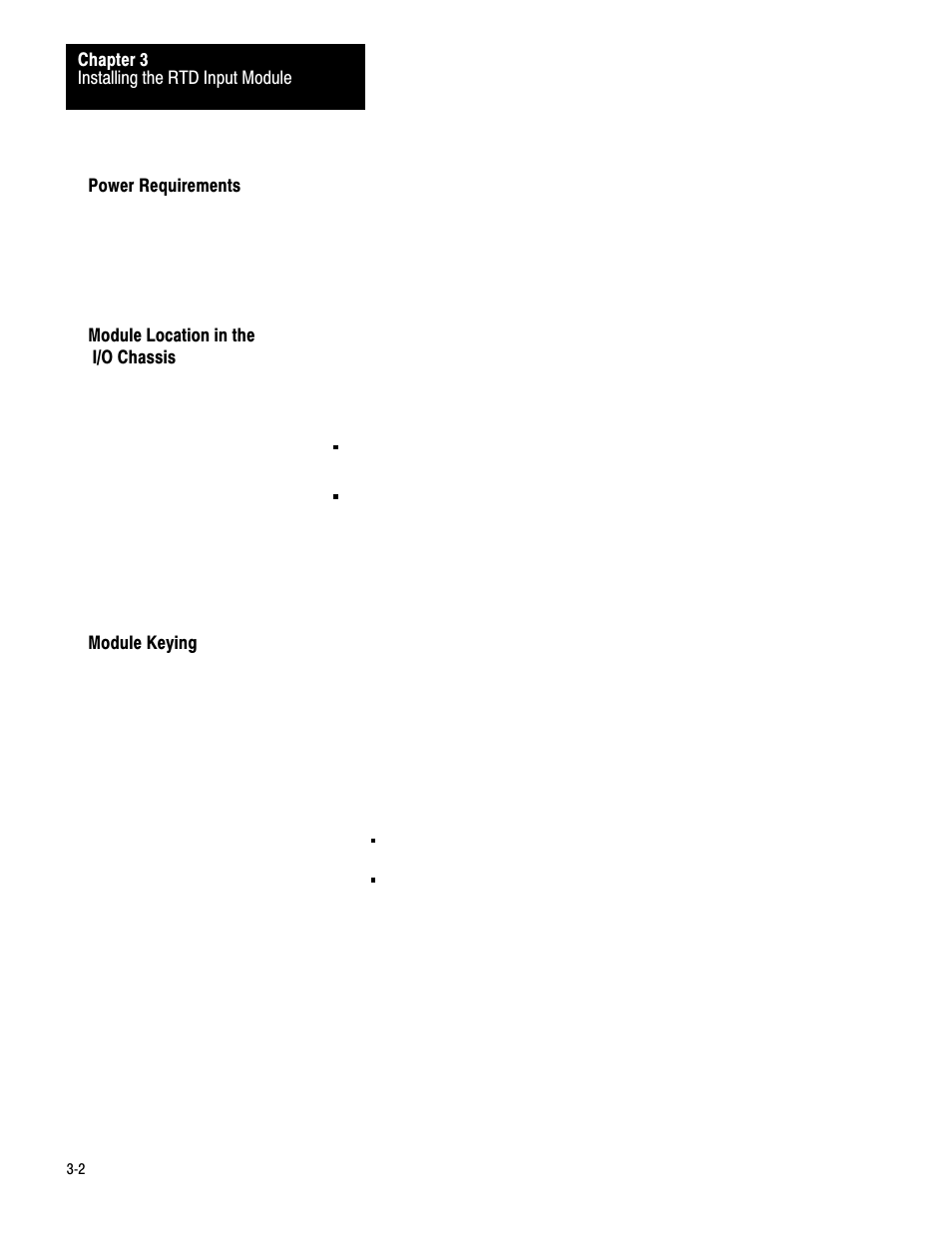 Power requirements, Module location in the i/o chassis, Module keying | Rockwell Automation 1771-IR , D17716.5.76 RTD INPUT MODULE User Manual | Page 13 / 68