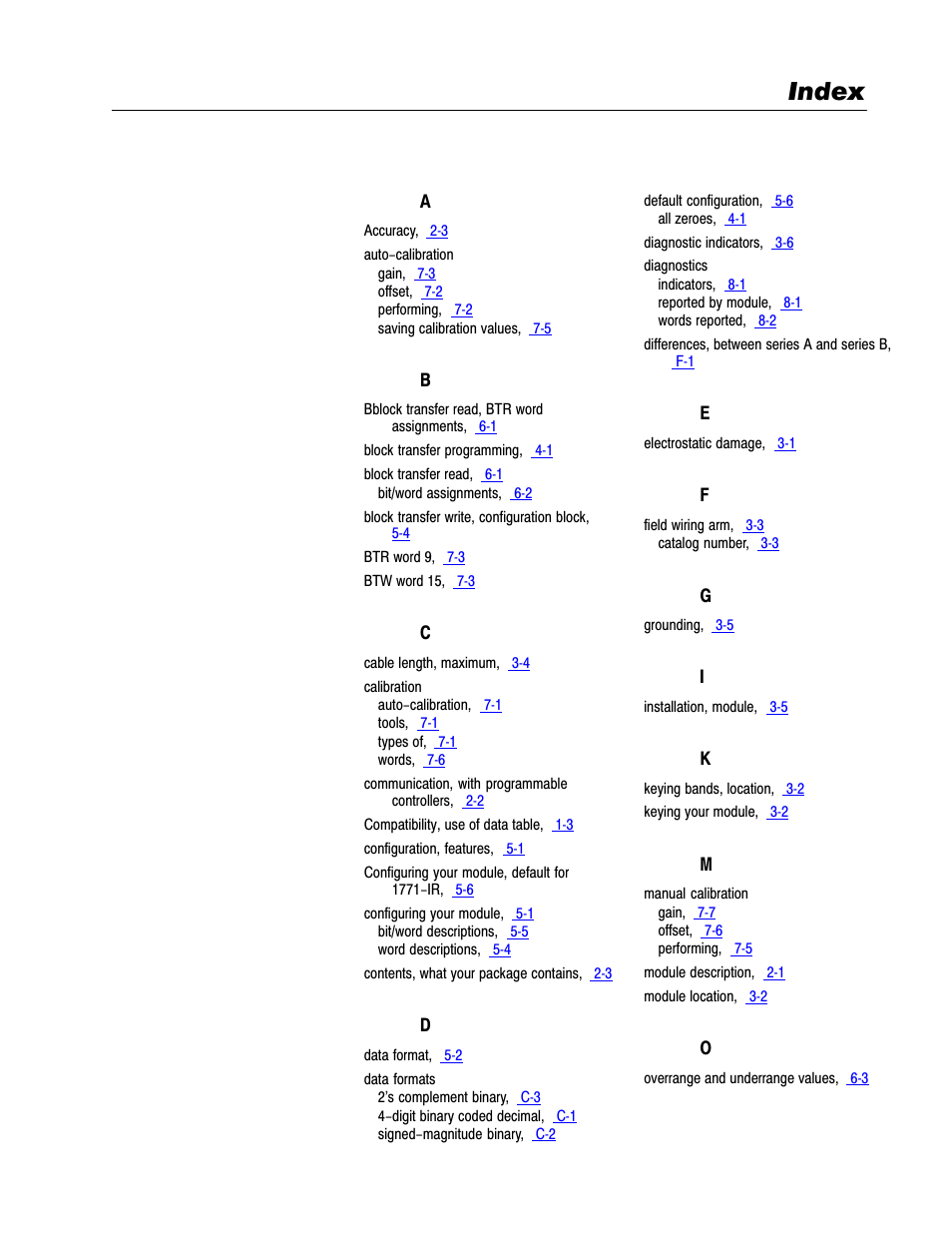Index | Rockwell Automation 1771-IR , D17716.5.76 RTD INPUT MODULE User Manual | Page 66 / 68