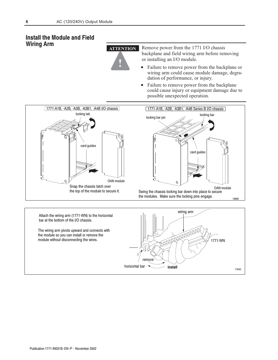 Install the module and field wiring arm | Rockwell Automation 1771-OAN Installation Instructions User Manual | Page 6 / 12