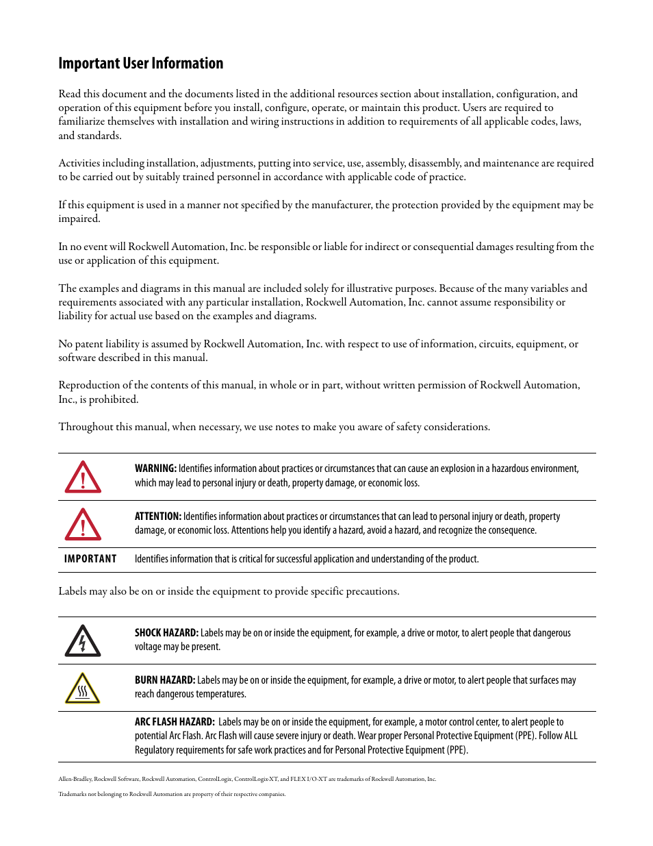 Important user information | Rockwell Automation 1756-xxxx ControlLogix Chassis and Power Supplies Installation Instructions User Manual | Page 2 / 60