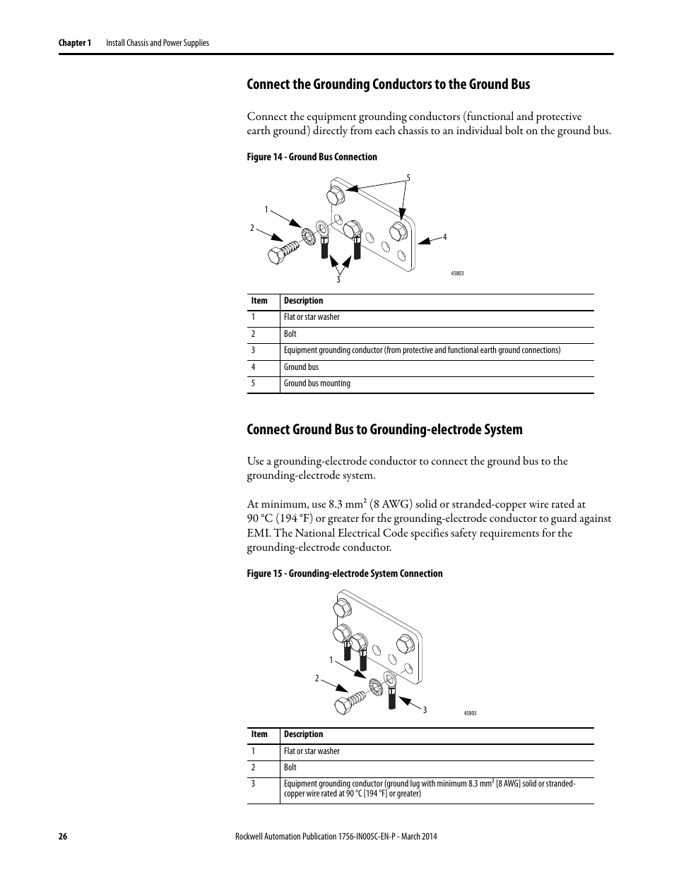 Connect the grounding conductors to the ground bus, Connect ground bus to grounding-electrode system | Rockwell Automation 1756-xxxx ControlLogix Chassis and Power Supplies Installation Instructions User Manual | Page 26 / 60